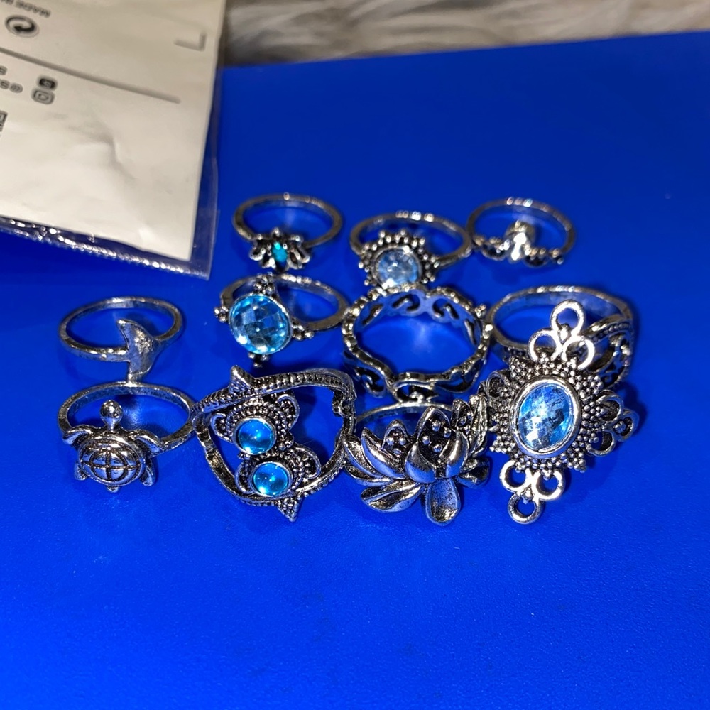 FINAL PRICE 11 Piece Turtle Lotus Silver Ring Set